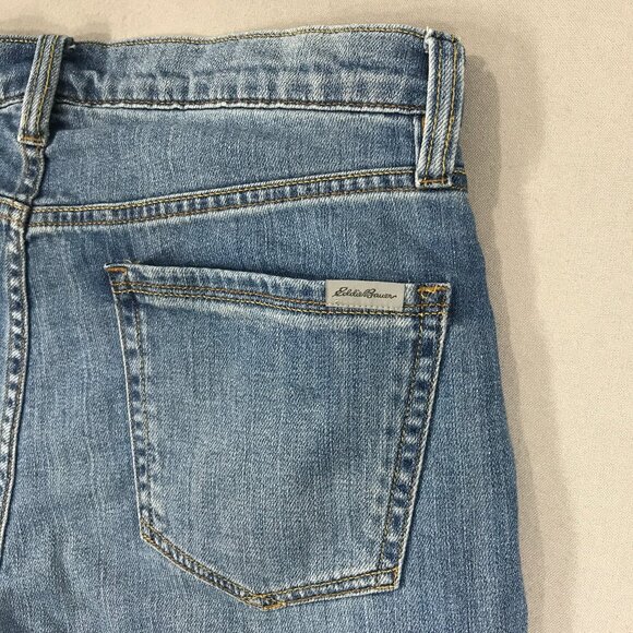 Eddie Bauer Jeans Womens 6P Blue Denim Boyfriend Flannel Lined Mid Rise Straight - Picture 8 of 13